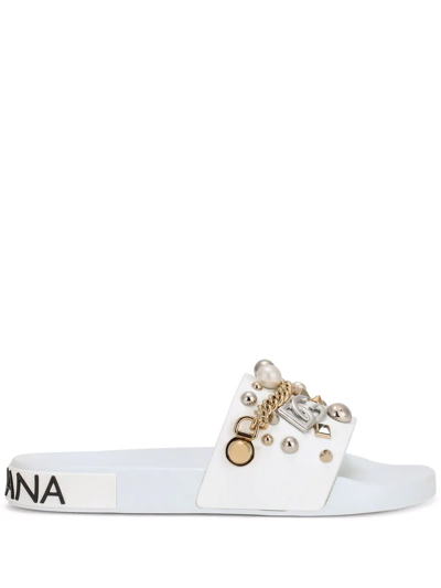 Shop Dolce & Gabbana Stud-embellished Slides In White