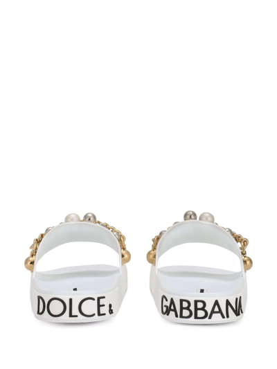 Shop Dolce & Gabbana Stud-embellished Slides In White