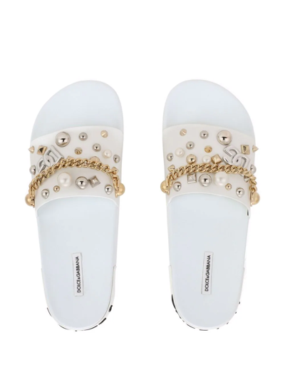 Shop Dolce & Gabbana Stud-embellished Slides In White