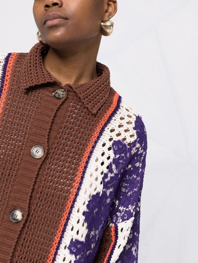 Shop Valentino Lace Panelling Crochet Jacket In Brown