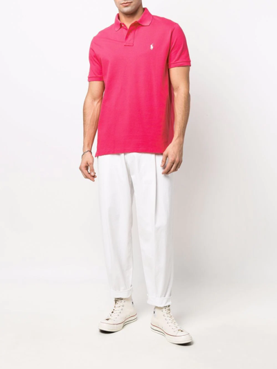 Shop Polo Ralph Lauren Piqué Embroidered Polo Shirt In Pink