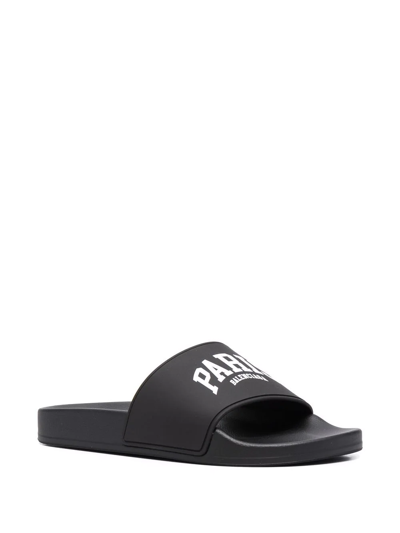 Shop Balenciaga Logo-print Slides In Black