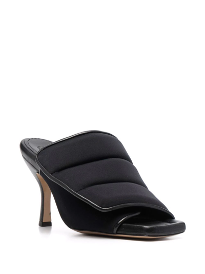 Gia Borghini Womans Scuba And Black Leather Puffy Mules With Velcro Closure In Black