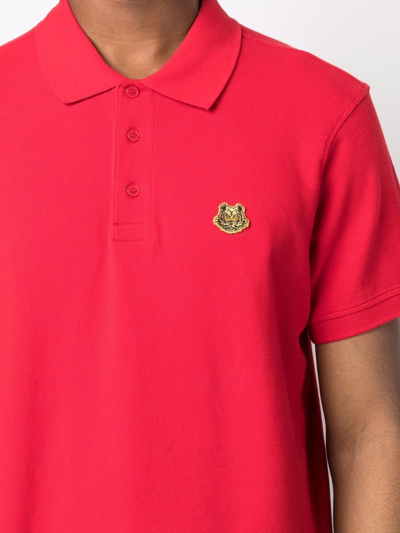 Shop Kenzo Tiger Logo-patch Polo Top In Red