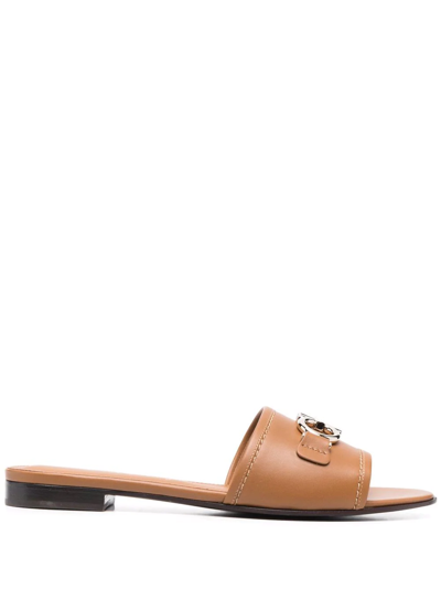 Ferragamo Gancini Slide In Cognac Leather Women In Brown