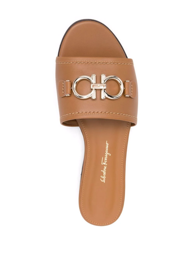 Ferragamo Gancini Slide In Cognac Leather Women In Brown