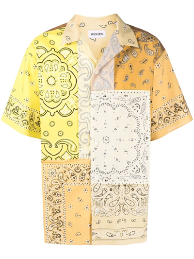 Shop Kenzo Bandana-print Patchwork Short Sleeve Shirt In Yellow
