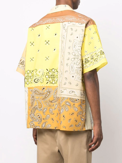 Shop Kenzo Bandana-print Patchwork Short Sleeve Shirt In Yellow