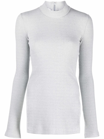 Shop Helmut Lang Ribbed-knit Long-sleeve Top In Grey