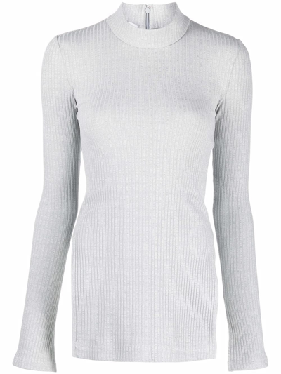Helmut Lang Ribbed-knit Long-sleeve Top In Grey