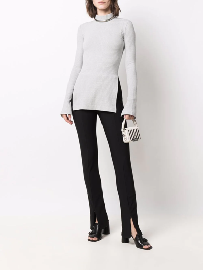 Shop Helmut Lang Ribbed-knit Long-sleeve Top In Grey