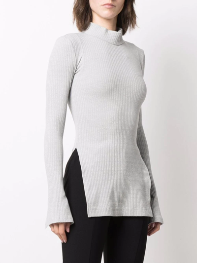 Shop Helmut Lang Ribbed-knit Long-sleeve Top In Grey