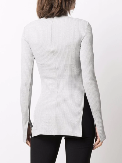 Shop Helmut Lang Ribbed-knit Long-sleeve Top In Grey