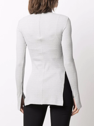 Helmut Lang Ribbed-knit Long-sleeve Top In Grey