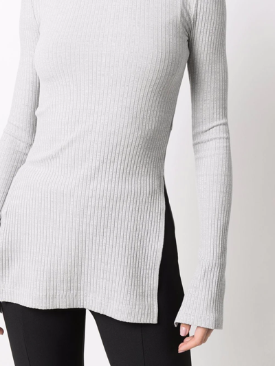 Helmut Lang Ribbed-knit Long-sleeve Top In Grey