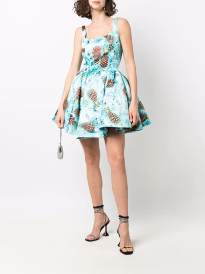 Philipp Plein Duchesse Pineapple Skies-print Mini Dress In Blue