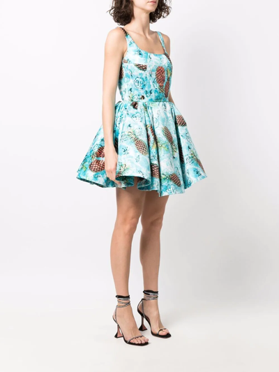 Philipp Plein Duchesse Pineapple Skies-print Mini Dress In Blue