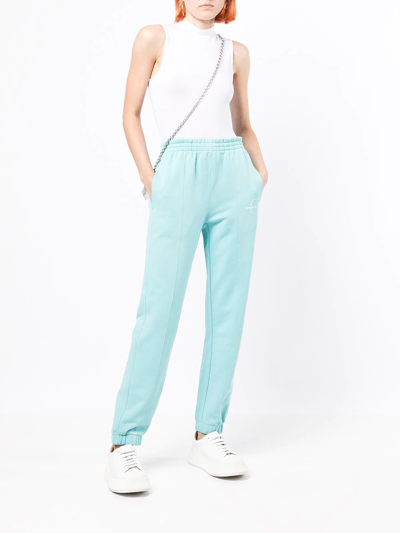 Shop Helmut Lang Logo-embroidered Cotton Track Pants In Blue