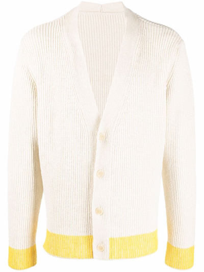 Shop Jacquemus Le Cardigan Limone Ribbed V-neck Cardigan In Neutrals
