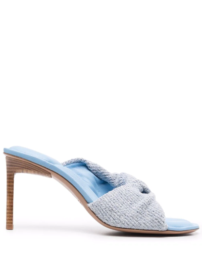 Shop Jacquemus Asymmetric High-heeled Mules In Blue