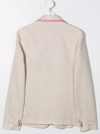 Fay Contrast Trim Linen-blend Blazer In Neutrals