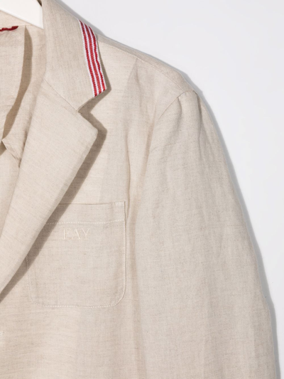 Fay Contrast Trim Linen-blend Blazer In Neutrals