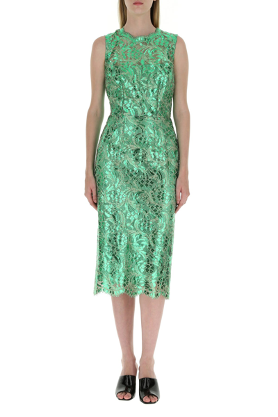Shop Dolce & Gabbana Green Lace Sheath Dress Nd  Donna 42