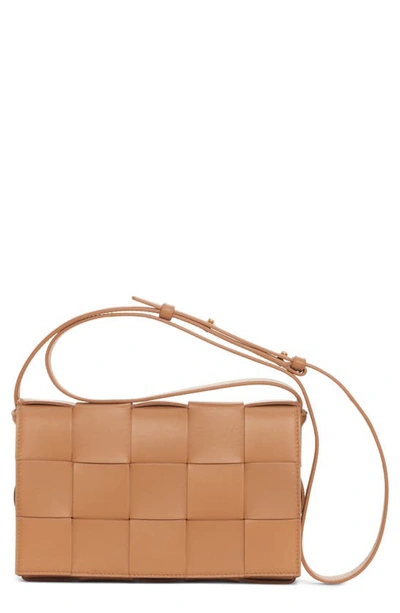 Shop Bottega Veneta Intrecciato Leather Crossbody Bag In Caramel Gold