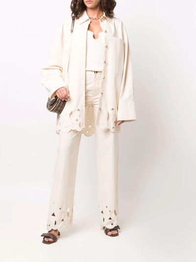 Nanushka Sabia Cutwork Button-down Shirt In Nude