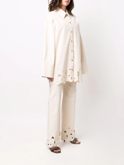 Nanushka Sabia Cutwork Button-down Shirt In Nude