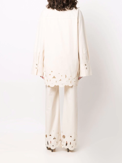 Nanushka Sabia Cutwork Button-down Shirt In Nude