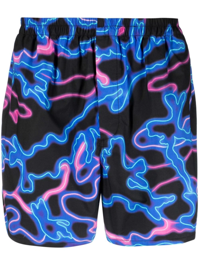 Shop Valentino Neon-print Swim Shorts In Blau