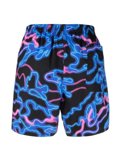 Shop Valentino Neon-print Swim Shorts In Blau