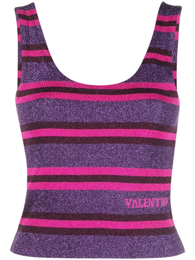 Shop Valentino Metallic-knit Logo-detail Striped Top In Violett