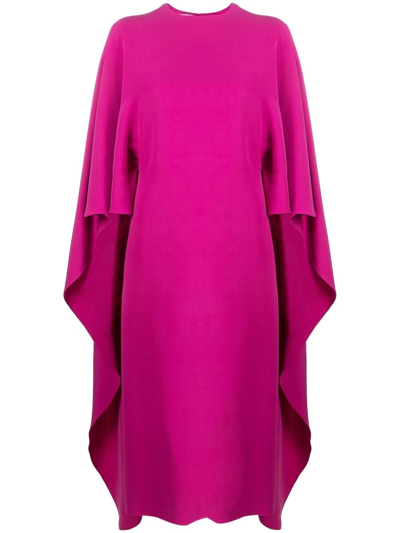 Shop Valentino Cape-design Midi Dress In Rosa