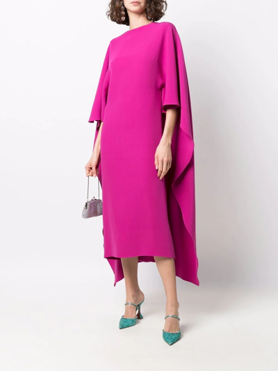 Shop Valentino Cape-design Midi Dress In Rosa