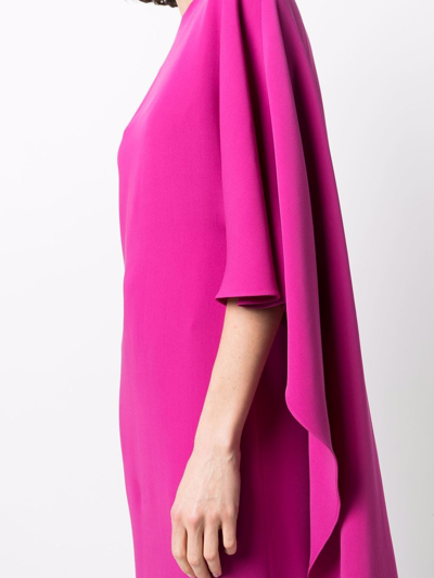 Shop Valentino Cape-design Midi Dress In Rosa