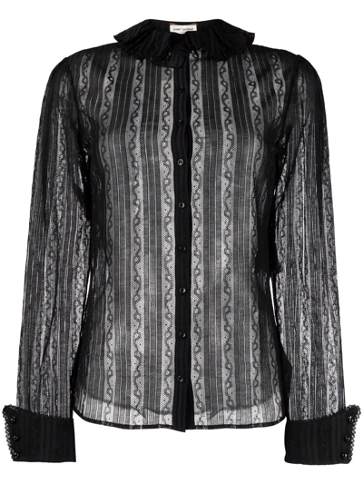 Shop Saint Laurent Frilled-neck Lace Shirt In Schwarz