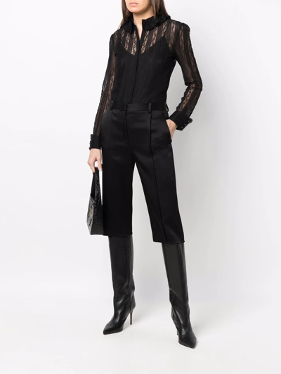 Shop Saint Laurent Frilled-neck Lace Shirt In Schwarz