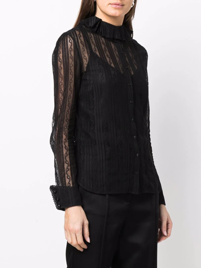 Shop Saint Laurent Frilled-neck Lace Shirt In Schwarz