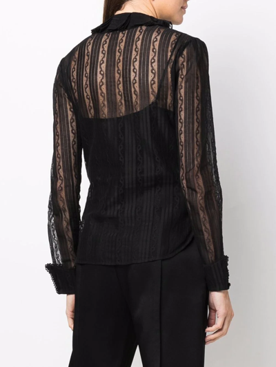 Shop Saint Laurent Frilled-neck Lace Shirt In Schwarz