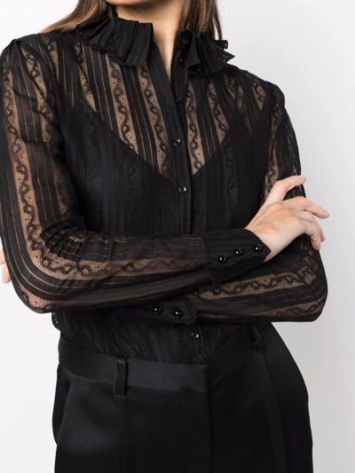 Shop Saint Laurent Frilled-neck Lace Shirt In Schwarz