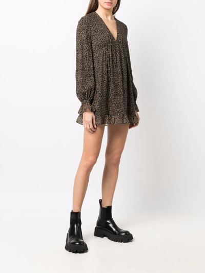Saint Laurent Leopard-print Short Dress In Braun