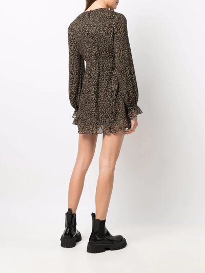 Saint Laurent Leopard-print Short Dress In Braun