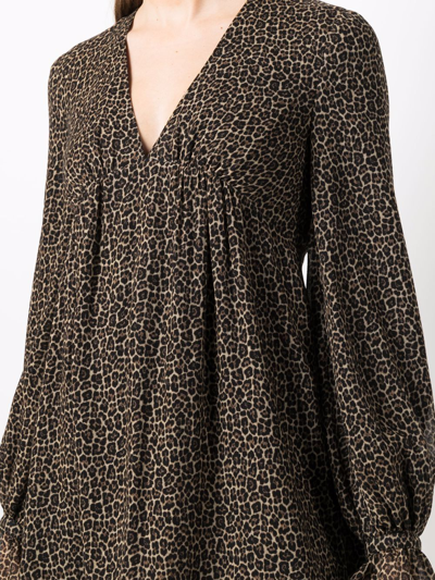 Saint Laurent Leopard-print Short Dress In Braun