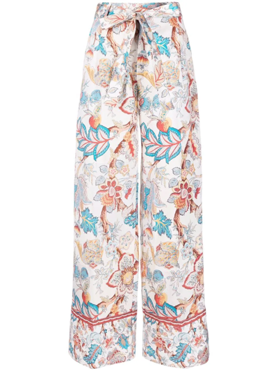 Shop Etro Floral Print Wide Leg Trousers In Weiss