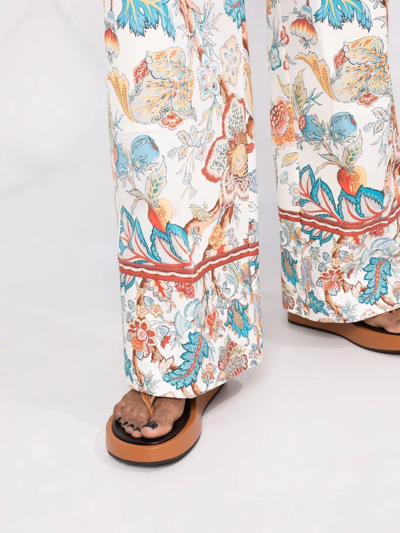 Shop Etro Floral Print Wide Leg Trousers In Weiss