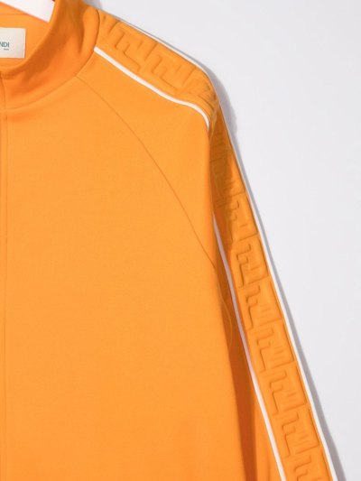 Shop Fendi Teen Ff-embossed Zip-up Top In Orange