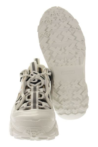 Shop Burberry Arthur - Vintage Check Leather And Cotton Sneaker In Archive Beige