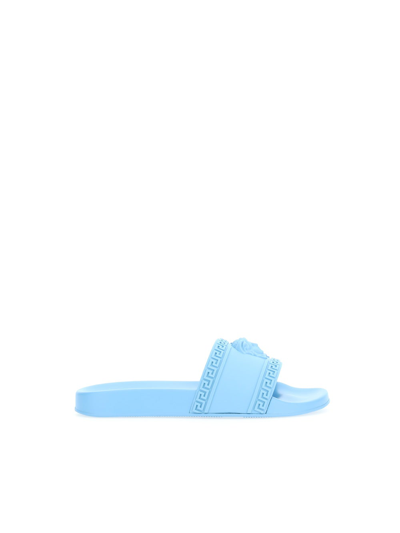 Shop Versace Flip Flops In Light Blue